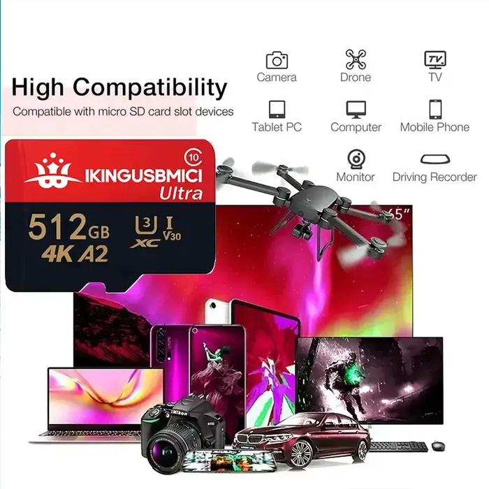 Carte Micro SD Spécifique aux Drones SDXC A2 4K V30 U3 Haute Capacité pour Drone, Smartphone, Tablette et Appareils Numériques Occasions Spéciales
