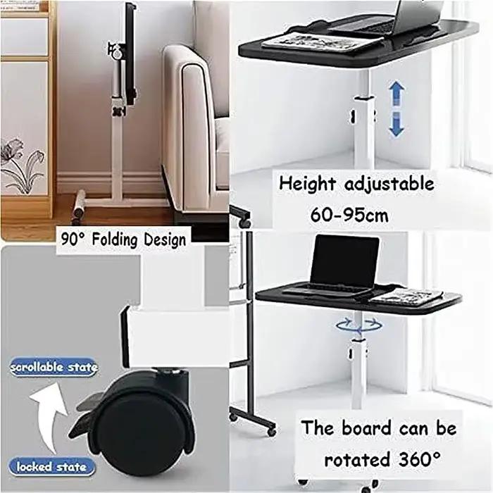 Bureau de chevet, bureau pour ordinateur portable avec tiroirs, 360 °   Planche rotative, doubles bandes antidérapantes, hauteur réglable, pliable