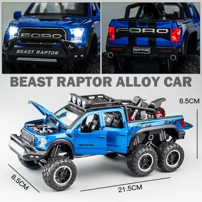 Raptor – modèles de voitures tout-terrain F150, jouets en alliage moulé sous pression avec son et lumière, véhicule en métal, jouets pour garçon, Collection de cadeaux, 1/28