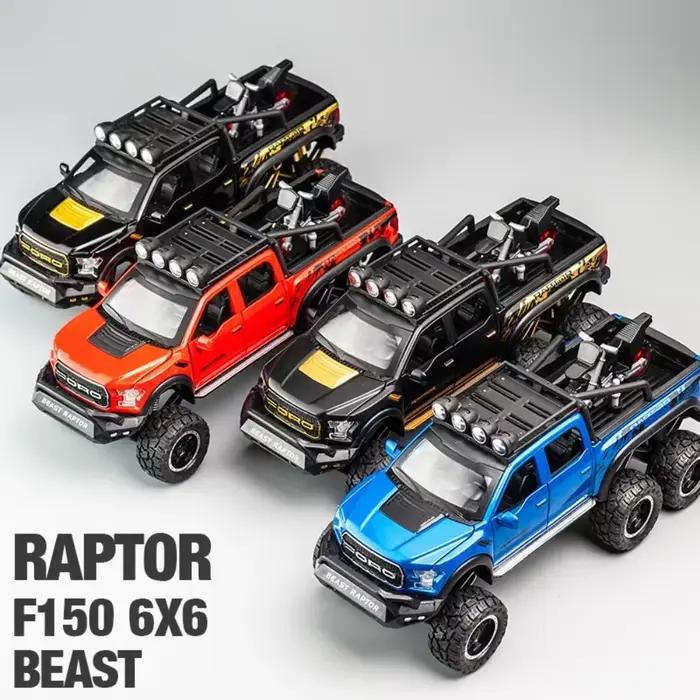 Raptor – modèles de voitures tout-terrain F150, jouets en alliage moulé sous pression avec son et lumière, véhicule en métal, jouets pour garçon, Collection de cadeaux, 1/28