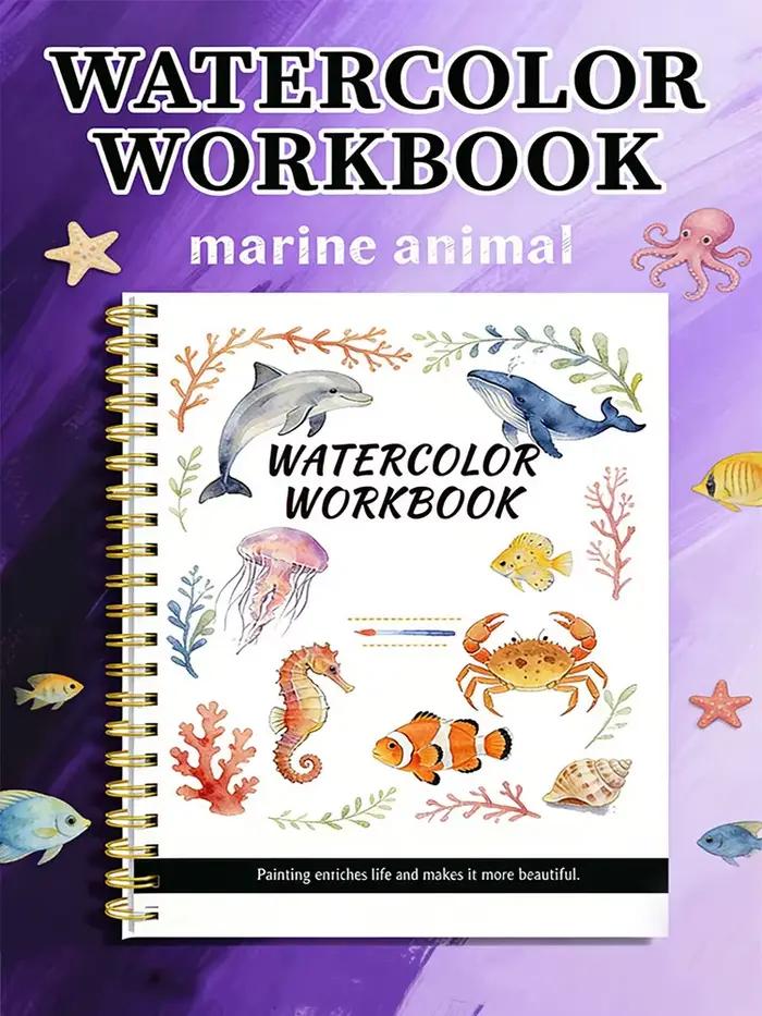 Carnet de peinture aquarelle pour débutants et passionnés – Guide d'artiste – Cahier à spirale – Papier épais – Couverture animaux marins – Aquarelle