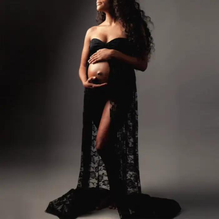 Robes de maternité enceintes fendues sur le devant pour la grossesse vêtements enceintes robe femmes Sexy séance Photo accessoires de photographie vêtements
