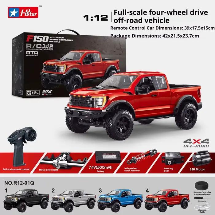 Voiture RC Hongxing Raptor F150 1:12 4x4 Hstar F150 Crawler RC avec engrenages entièrement métalliques, véhicule tout-terrain à l'échelle réelle pour l'escalade, jouets