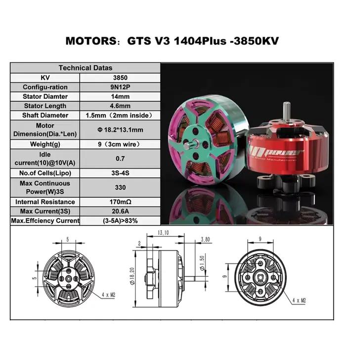 RCinpower GTS V3 1404 plus moteur sans balais course de 3 pouces 2850KV/3850KV/4680KV FPV machine de croisement
