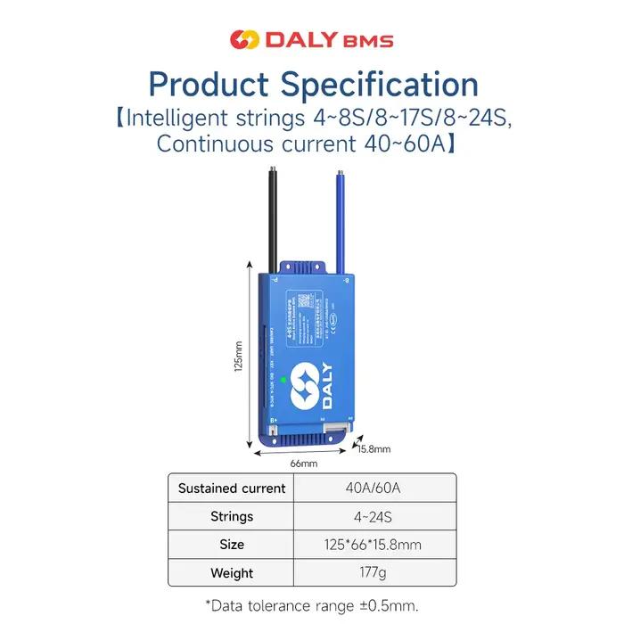 Daly smart BMS 3S 4S 8S 16S 17S 24S 12V 24V 48V 60V 72V 40A 60A BMS Lifepo4 Li-ion LTO batterie bms pour Scooters électriques