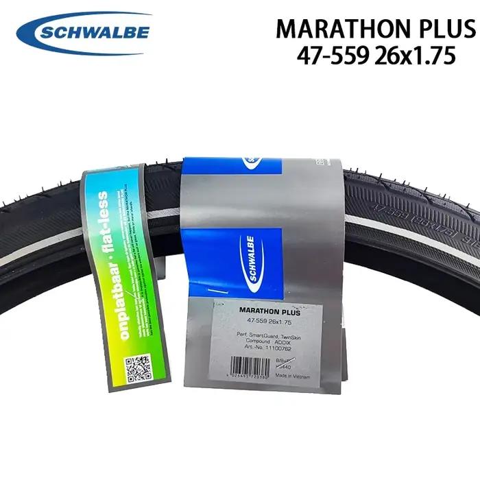 Pneus de vélo SCHWALBE Original MARATHON PLUS 26x1.75 pour route et VTT, 7 niveaux SmartGuard, noirs, réfléchissants, pièces de vélo