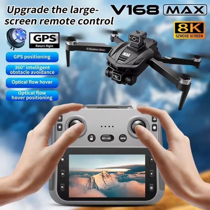 V168 MAX GPS Drone professionnel 8K caméra aérienne FPV sans brosse évitant des obstacles avec grand écran télécommande Drones pliants