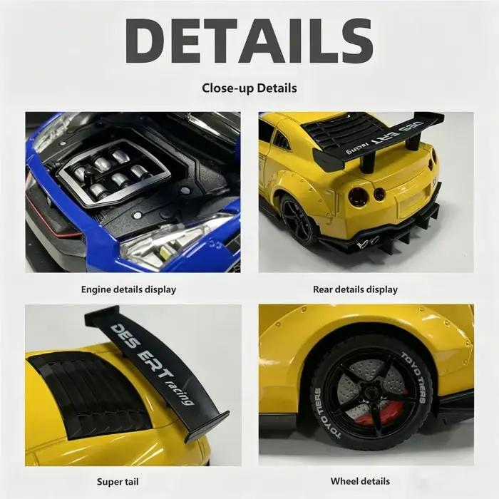 Voiture de sport en métal simulé avec horloge à affichage LED, son de moteur réglable et pulvérisateur de brume – Ornement de bureau créatif
