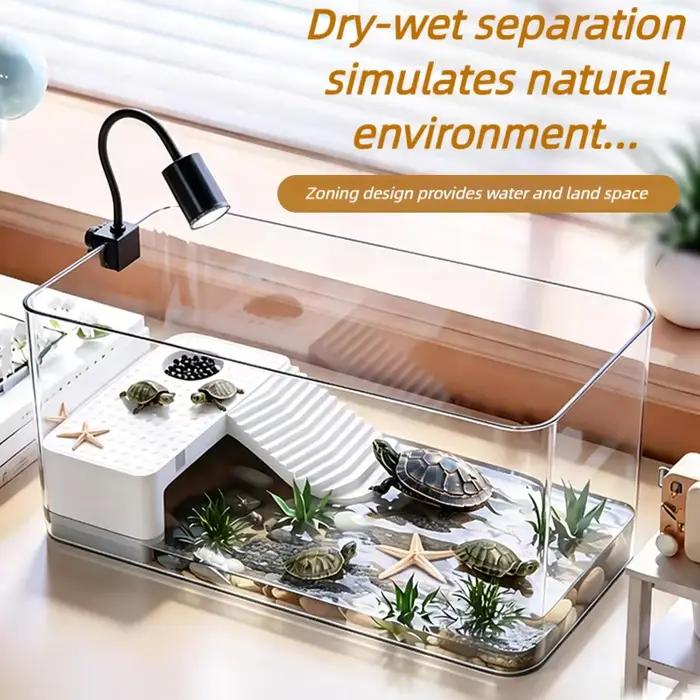 Terrarium transparent pour reptiles avec zone de basking pour tortues, crabes ermites, tortues de mer - Habitat d'adoption pour tortues