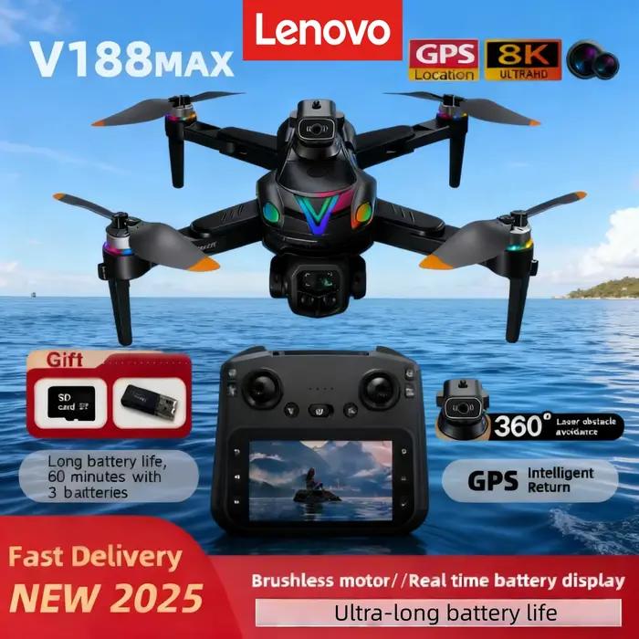 Drone Lenovo V188 MAX 8K 5G Brushless Anti-chute à Quatre Axes Longue Portée avec Évitement d'Obstacles Pliable Quadricoptère RC GPS