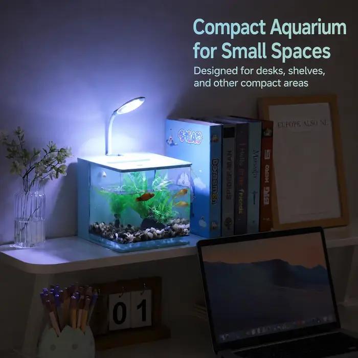 Kit de démarrage d'aquarium de bureau KSY Aquatics avec lumière LED et pompe à eau, mini aquarium compact pour betta, crevettes, petits poissons