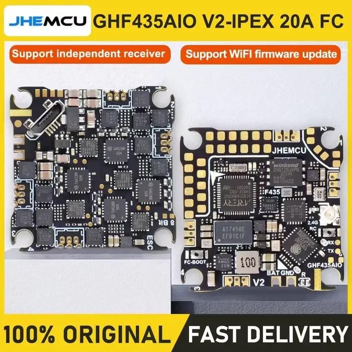 Contrôleur de vol JHEMCU GHF435AIO V2 20A pour drones RC FPV Freestyle avec système de baromètre intégré et récepteur ELRS 2.4G