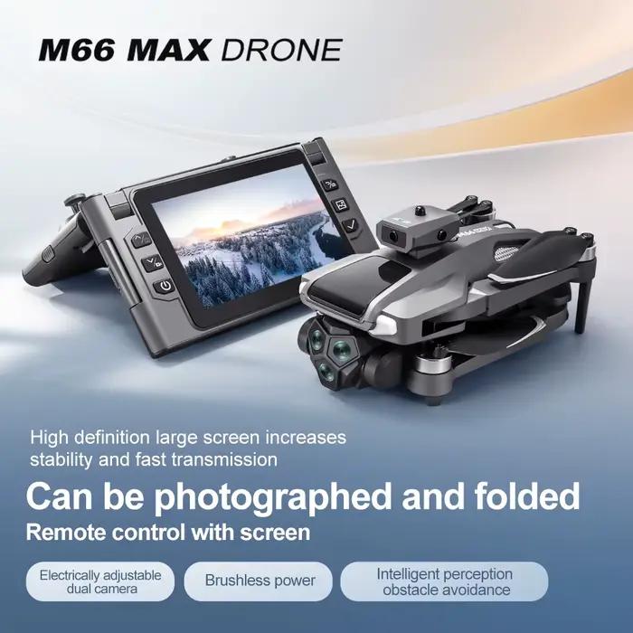Nouveau Drone RC M66 2025 Professionnel 4K avec Triple Caméra HD Grand Angle, Hélicoptère RC Pliable, WIFI FPV, Maintien d'Altitude, Occasions Spéciales