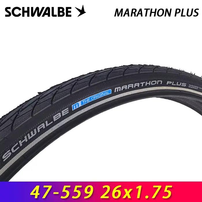 Pneus de vélo SCHWALBE Original MARATHON PLUS 26x1.75 pour route et VTT, 7 niveaux SmartGuard, noirs, réfléchissants, pièces de vélo