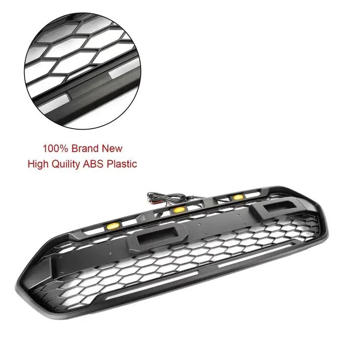 Grille centrale de pare-chocs avant de Style Raptor, Grille de radiateur de course en nid d'abeille en maille pour Ford Transit Custom Trail avec 3LED 2018 – 2023