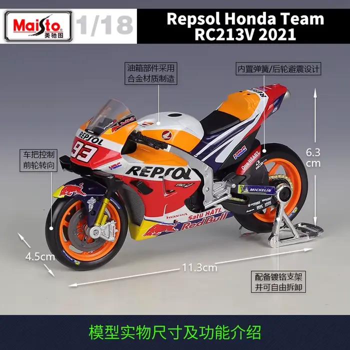Maisto 1:18 Honda Rc213v Voiture de course 2021 moto Gp # 44 # Modèle de moto en alliage d'imitation de course, jouet fini, Collection cadeau, 93