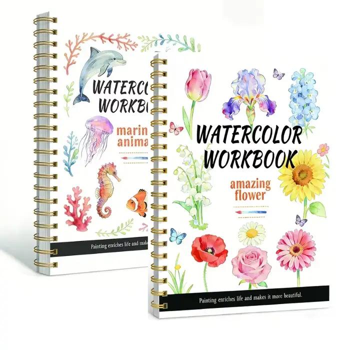 Cahier d'exercices d'aquarelle pour débutants de qualité supérieure - 14 croquis + 2 guides de mélange de couleurs, papier aquarelle en pâte de bois 200 g/m² pour livre de coloriage