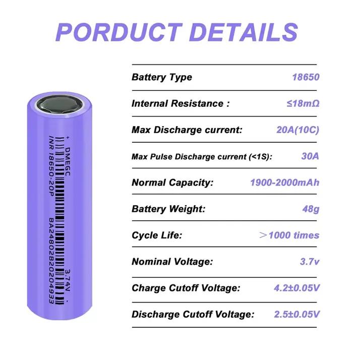 Batterie au Lithium haute capacité 10C 20A décharge 3.7V 2600mAh INR18650