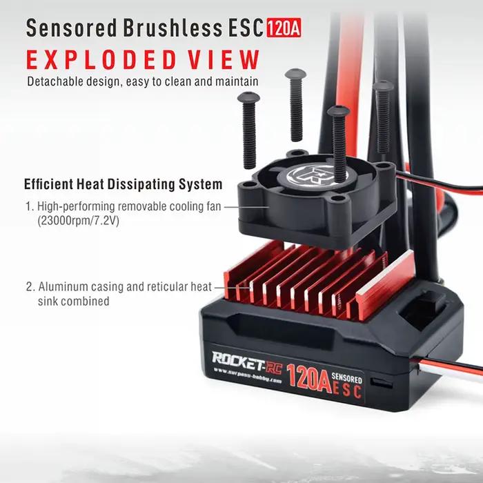Moteur 540 sans balais à capteur supersonique RC Moto Rocket-RC et Combo ESC 120A pour voiture de course Buggy Truggy tout-terrain 1/10 RC