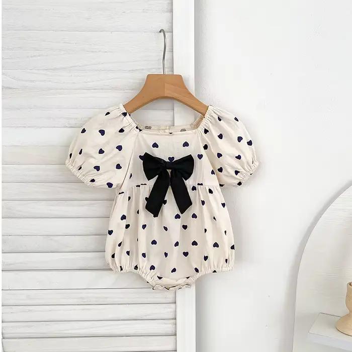 Nouvelle Robe Printemps 2026 pour Filles 2-6 Ans, Robe de Soirée en Coton pour Enfants, Robe Cœur, Barboteuse Imprimée à Manches Courtes pour Bébé Fille 0-24 Mois