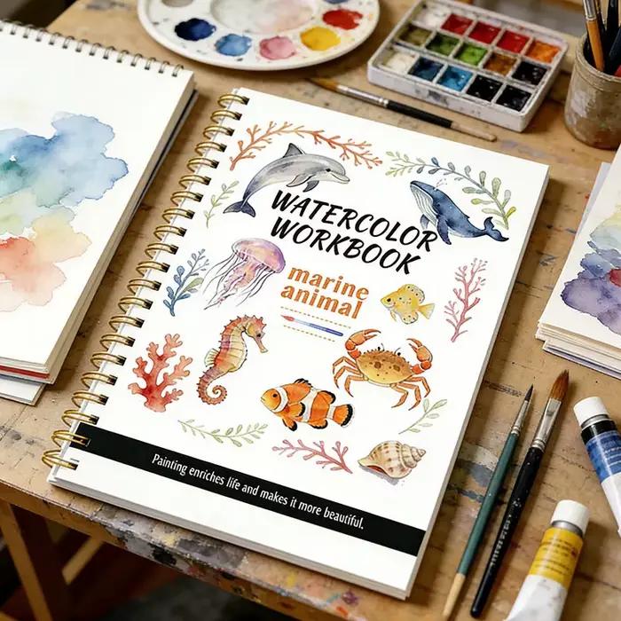 Cahier d'exercices d'aquarelle pour débutants de qualité supérieure - 14 croquis + 2 guides de mélange de couleurs, papier aquarelle en pâte de bois 200 g/m² pour livre de coloriage