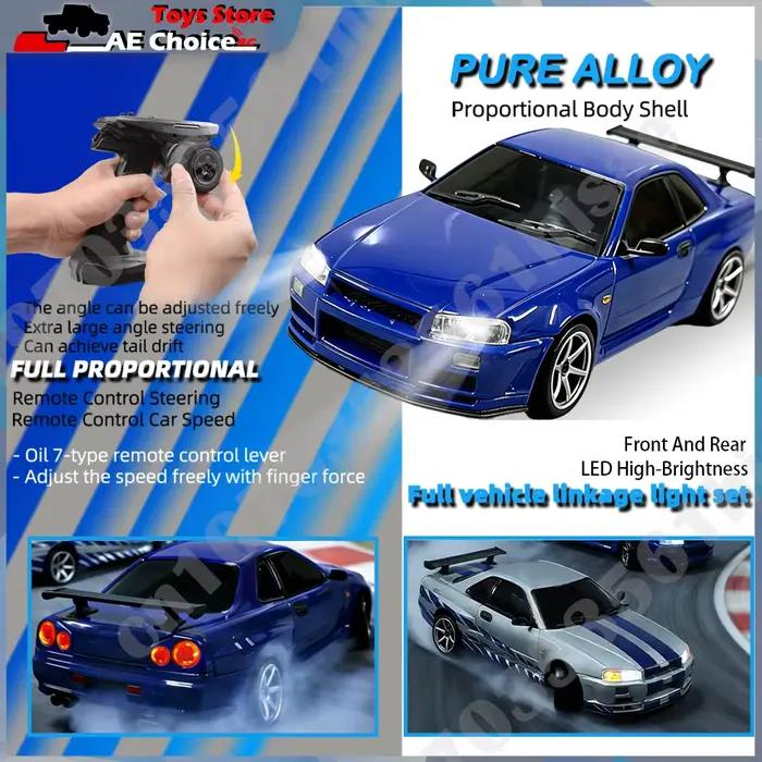 Voiture de Drift RC GTR R34 1:18 2.4GHz RWD avec Gyroscope Métal Plastique Poids 560g Distance 20mètres Voiture de Course Radiocommandée Occasions Spéciales