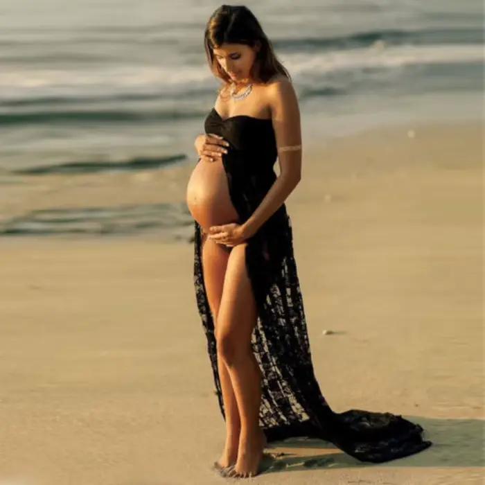 Robes de maternité enceintes fendues sur le devant pour la grossesse vêtements enceintes robe femmes Sexy séance Photo accessoires de photographie vêtements