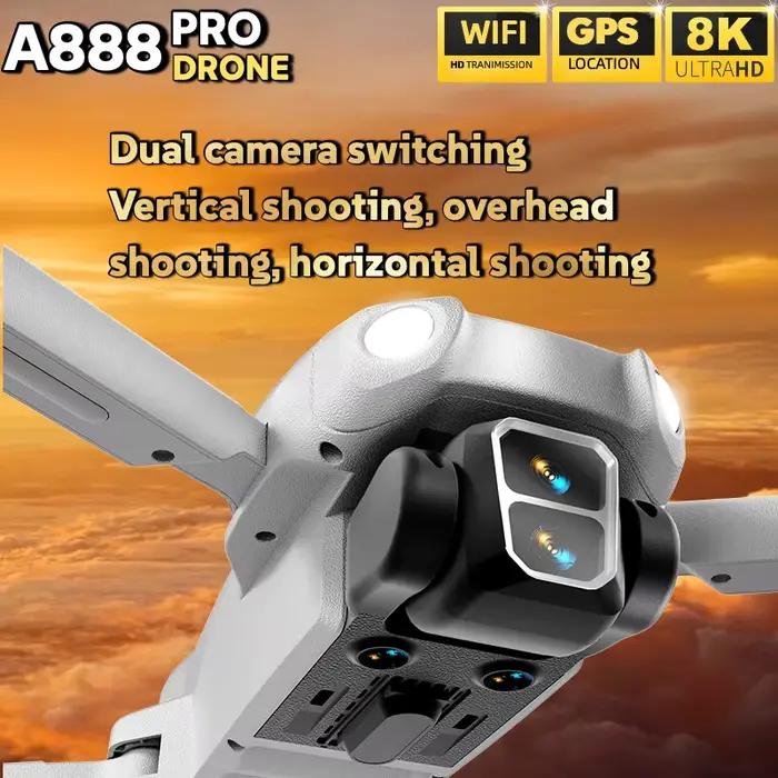 Drone professionnel Lenovo A888 Pro avec double caméra 8K, télécommande Wi-Fi 5G, moteur sans balais et fonction d'évitement d'obstacles pour photos et vidéos aériennes de haute qualité