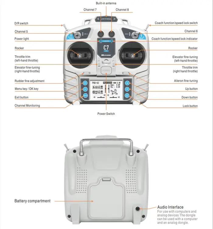 C7 MINI MC7 2.4G transmetteur de contrôleur avec système Radio récepteur MC8RE pour avion RC Drone hélicoptère