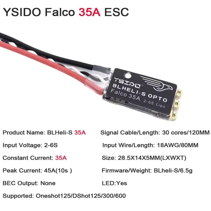 YSIDO Falco 35A 45A BLHeli_S ESC 2-6S Lipo contrôleur électronique sans brosse avec Support de lumière LED DSHOT125/300/600 pour Drone
