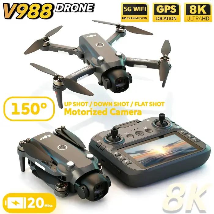NOUVEAU pour Drone Caméra V988 Authentique 8K Professionnel 4K avec Écran Moins de 249g Télécommande Quadricoptère RC Brushless Jouets