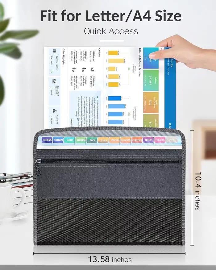 Classeur accordéon avec fermeture éclair sûre, dossier extensible, 13 poches, poudres pour crayons avant, fournitures scolaires et de bureau