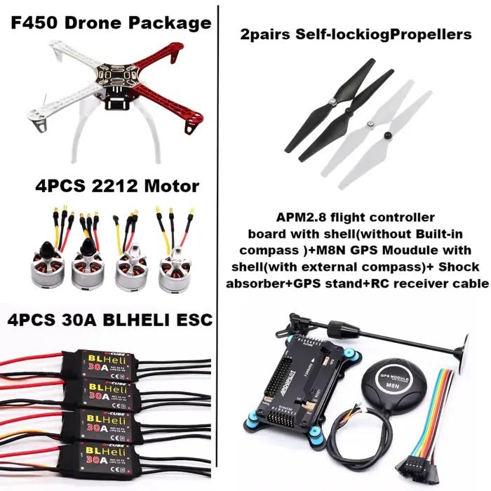 Kit de Drone F450 avec cadre 450 pour APM2.8 + M8N GPS + amortisseur + support GPS avec train d'atterrissage