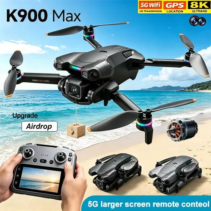 Drone K900 Max 8K Professionnel HD Double Caméra Moteur Brushless 5G WIFI FPV Pliable avec Évitement d'Obstacles Jouet RC Cadeau