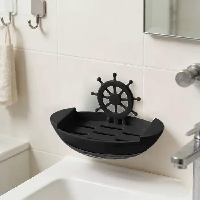 Porte-savon en forme de bateau - à fixer au mur, aucun perçage requis, adapté aux salles de bain, boîte de rangement pour savon