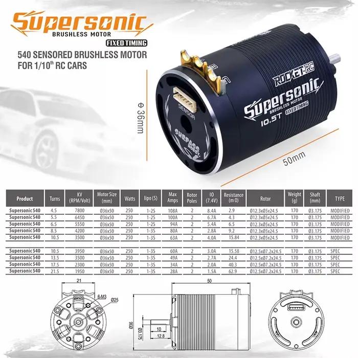 Moteur 540 sans balais à capteur supersonique RC Moto Rocket-RC et Combo ESC 120A pour voiture de course Buggy Truggy tout-terrain 1/10 RC