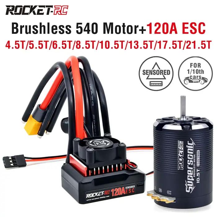 Moteur 540 sans balais à capteur supersonique RC Moto Rocket-RC et Combo ESC 120A pour voiture de course Buggy Truggy tout-terrain 1/10 RC