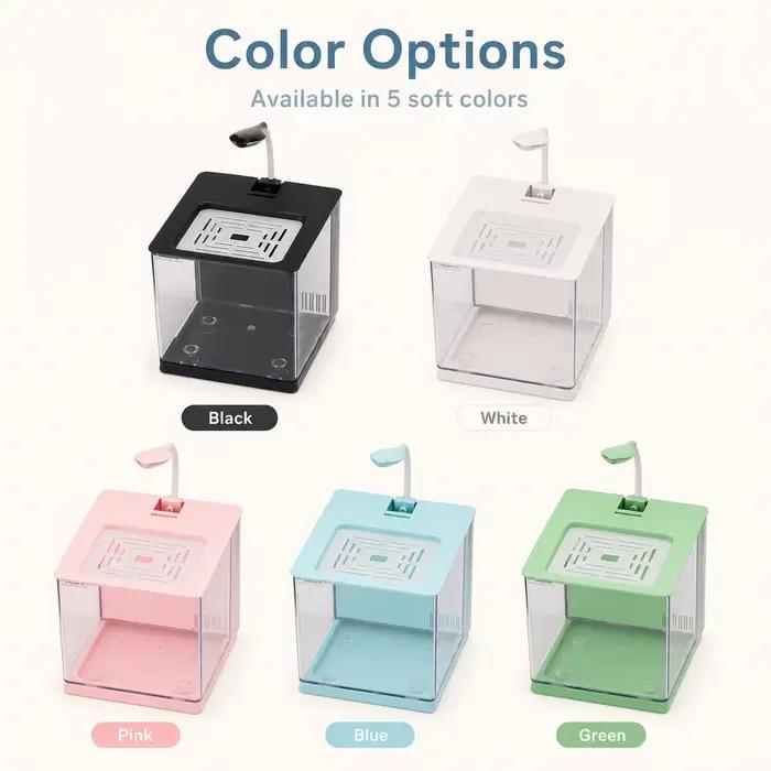 Kit de démarrage d'aquarium de bureau KSY Aquatics avec lumière LED et pompe à eau, mini aquarium compact pour betta, crevettes, petits poissons