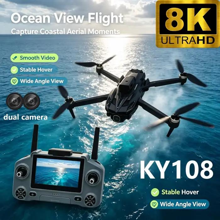 Nouveau drone KY108 2026 avec caméra 8K, écran de contrôle grand format de 4,3 pouces, drone professionnel 360° °   Drone RC pliable avec système d'évitement d'obstacles
