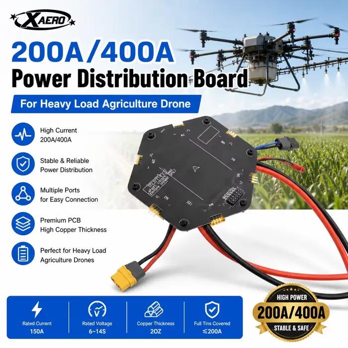 Tableau de distribution XAERO 200A 400A pour drone agricole robuste charge lourde connecteurs ESC pulvérisation surveillance cultures