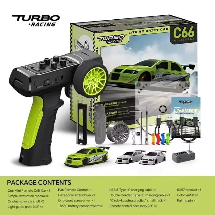 Turbo Racing 1:76 C66 Drift RC voiture avec gyroscope 2.4G 5CH Radio télécommande entièrement proportionnelle RTR jouets de bureau pour cadeau de noël
