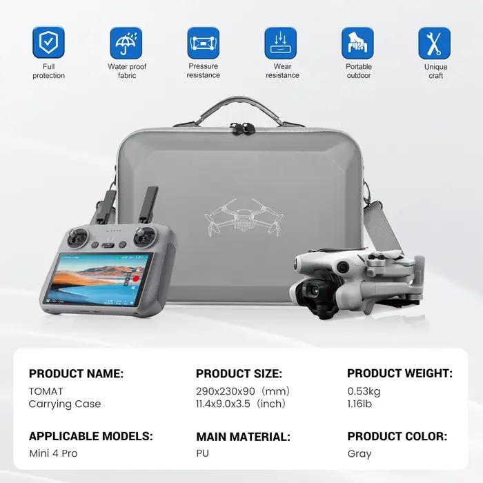 Étui de transport pour DJI Mini 4 Pro Fly More Combo, sac de voyage portable, sac à bandoulière, support pour accessoires RC2 / RC-N2, 3 batteries