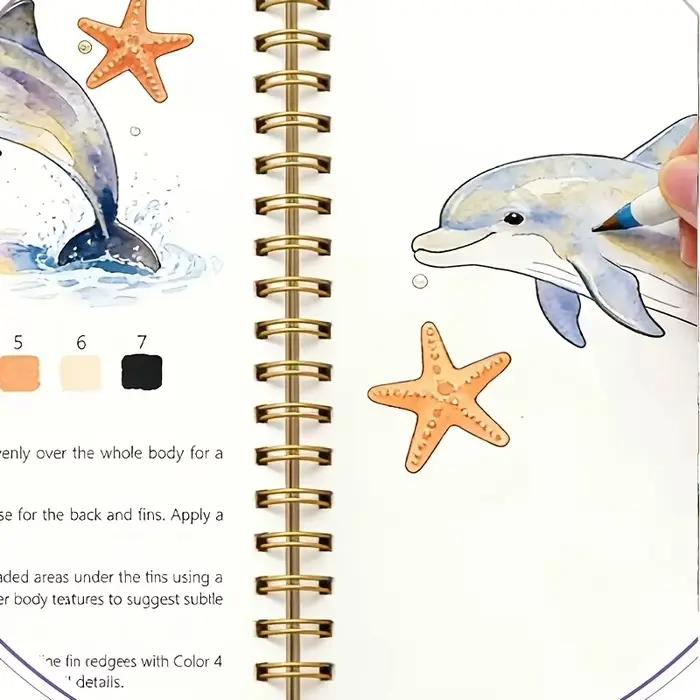 Cahier d'exercices d'aquarelle pour débutants de qualité supérieure - 14 croquis + 2 guides de mélange de couleurs, papier aquarelle en pâte de bois 200 g/m² pour livre de coloriage