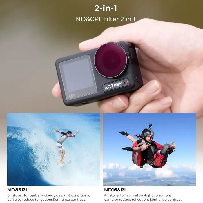 Filtres de drone K&F CONCEPT pour DJI Osmo Action 4 CPL/ND8 ND16 ND32 ND64/ND&PL