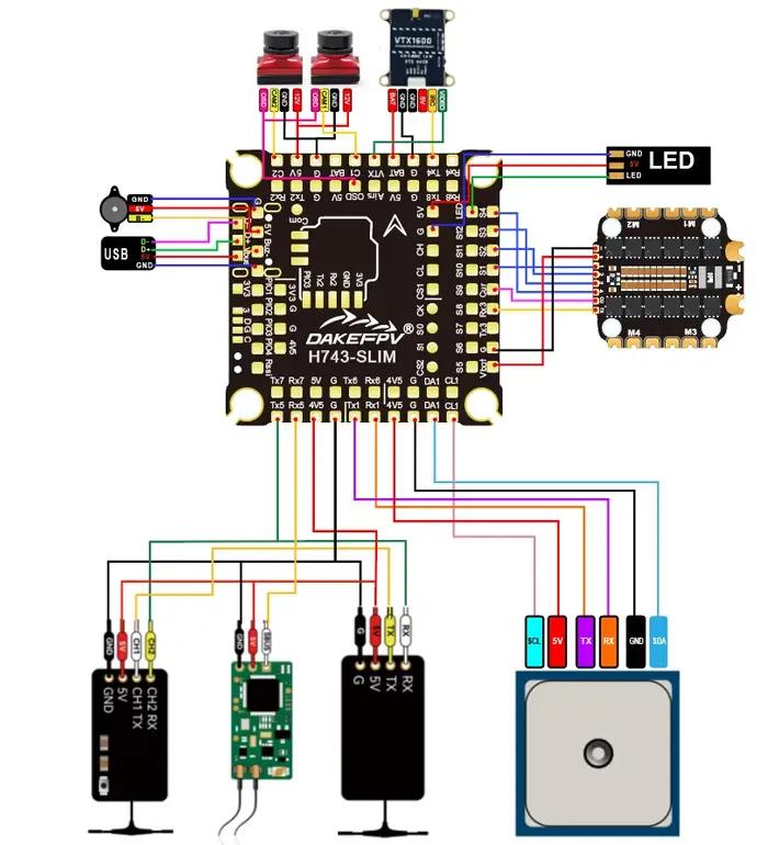 Contrôleur de vol DAKEFPV H743 SLIM V4 STM32H743 Dual ICM42688P pour multicoptère RC drone FPV expérience de vol améliorée et précision exceptionnelle