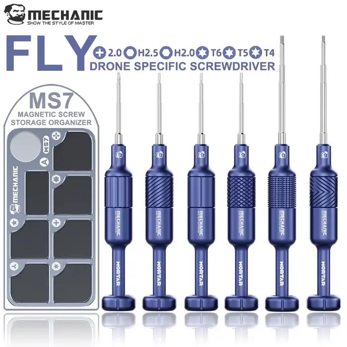 Kit de tournevis de précision pour drone MECHANIC FLY, 6 pièces, embouts en acier S2, conception à roulement à billes magnétique, pour la réparation de drones