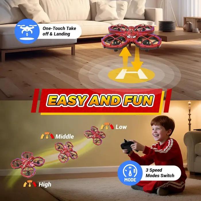 Drone Spider Modes 3 Vitesses Rouges Évitement Obstacles Mode Sans Tête Jouet Cadeau Enfant Occasions Spéciales Vol Extérieur Intérieur