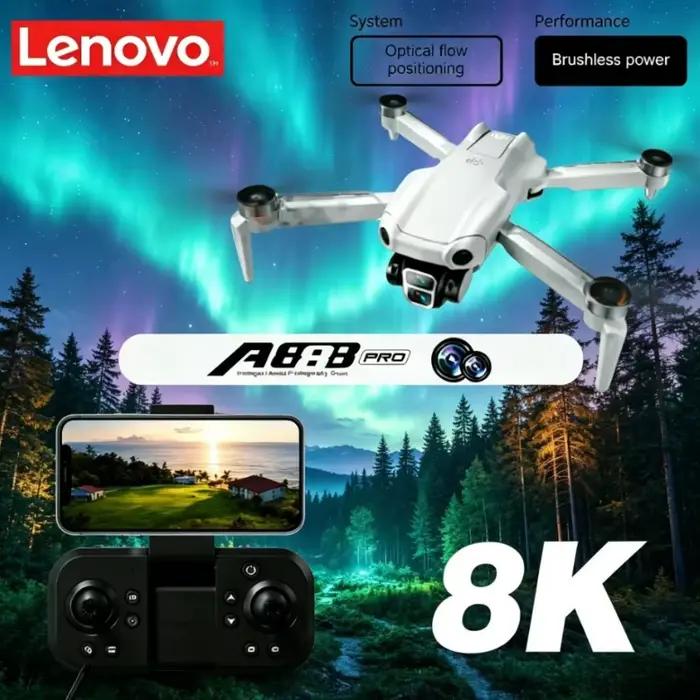 Drone professionnel Lenovo A888 Pro avec double caméra 8K, télécommande Wi-Fi 5G, moteur sans balais et fonction d'évitement d'obstacles pour photos et vidéos aériennes de haute qualité