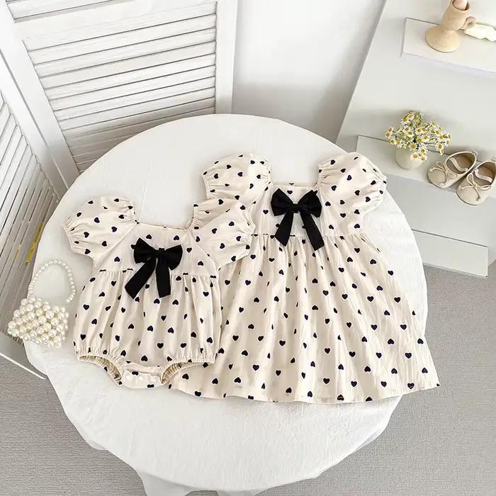 Nouvelle Robe Printemps 2026 pour Filles 2-6 Ans, Robe de Soirée en Coton pour Enfants, Robe Cœur, Barboteuse Imprimée à Manches Courtes pour Bébé Fille 0-24 Mois