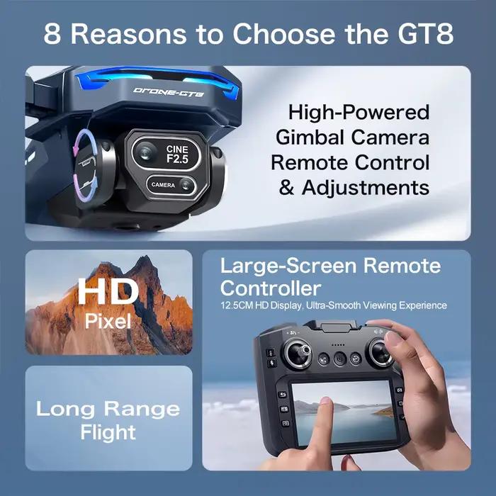 Nouveau Drone GT8 2026 avec Caméra HD 8K